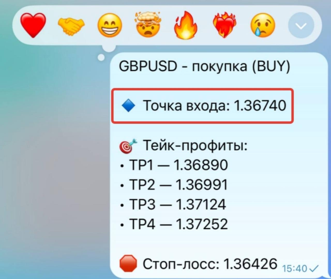 В сигнале выделена точка входа 1.36740